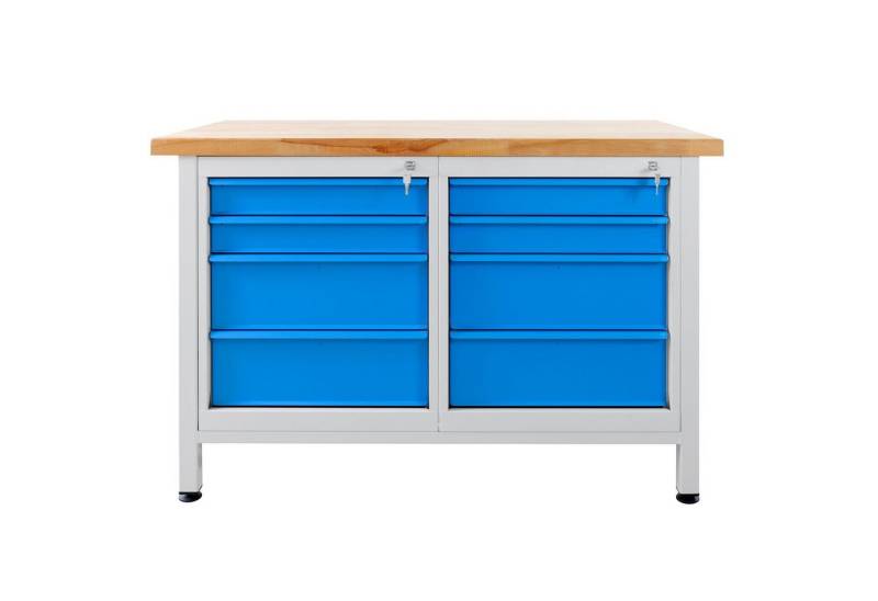 ADB Werkbank ADB Werkbank mit Holz Arbeitsplatte und 8 Schubladen B 1200 x T 600 x H 840 von ADB