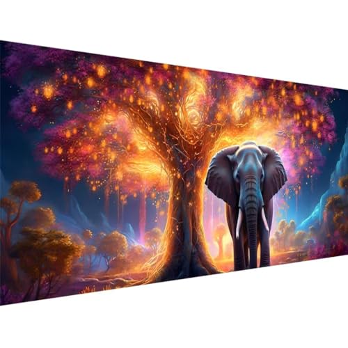 ADCCAT Diamond Painting Groß XXL 125x50cm, 5D Diamond Painting Baum Elefant, DIY Full Diamond Painting Runden Steine Bastelset Erwachsene, Malen Nach Zahlen Diamond Painting Geschenk Zimmer Deko E-6 von ADCCAT