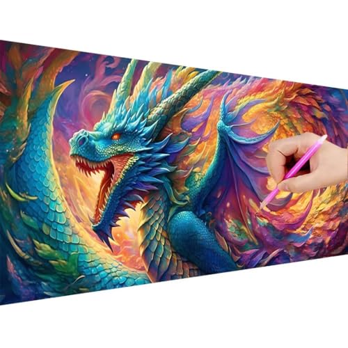 Diamond Painting Groß XXL 125x50cm, 5D Diamond Painting Furcht Drachen, DIY Full Diamond Painting Runden Steine Bastelset Erwachsene, Malen Nach Zahlen Diamond Painting für Geschenk Zimmer Deko a-6 von ADCCAT