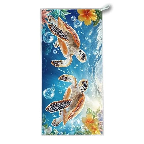 Strandtuch XXL, 140 x 70 cm Mikrofaser Handtuch mit Tasche, Schnell Trocknend, Leicht, Sandfrei Strandtuch, Mikrofaser Strandhandtuch Groß für Strand Reise Urlaub Schwimmen (Meeresschildkröten) F-34 von ADCCAT