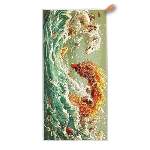 Strandtuch XXL, 140 x 70 cm Mikrofaser Handtuch mit Tasche, Schnell Trocknend, Leicht, Sandfrei Strandtuch, Mikrofaser Strandhandtuch Groß für Strand Reise Urlaub Schwimmen Camping, (Wellen) F-44 von ADCCAT