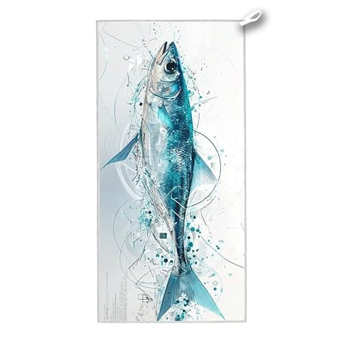 Strandtuch XXL, 150 x 75 cm Mikrofaser Handtuch mit Tasche, Schnell Trocknend, Leicht, Sandfrei Strandtuch, Mikrofaser Strandhandtuch Groß für Strand Reise Urlaub Schwimmen Camping Sport, (Fisch) F-2 von ADCCAT