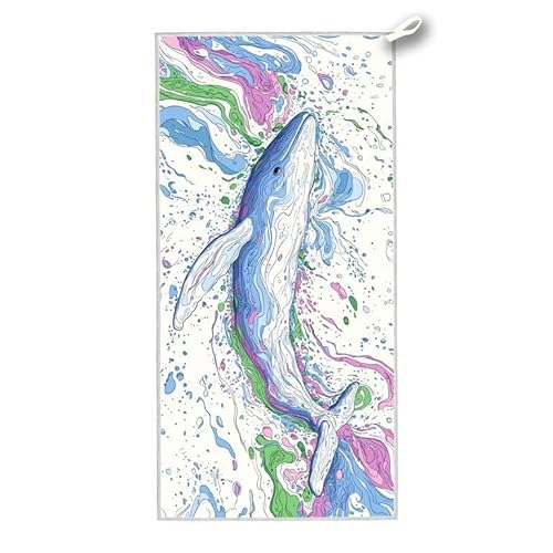 Strandtuch XXL, 150 x 75 cm Mikrofaser Handtuch mit Tasche, Schnell Trocknend, Leicht, Sandfrei Strandtuch, Mikrofaser Strandhandtuch Groß für Strand Reise Urlaub Schwimmen Camping Sport, (Wal) G-0 von ADCCAT