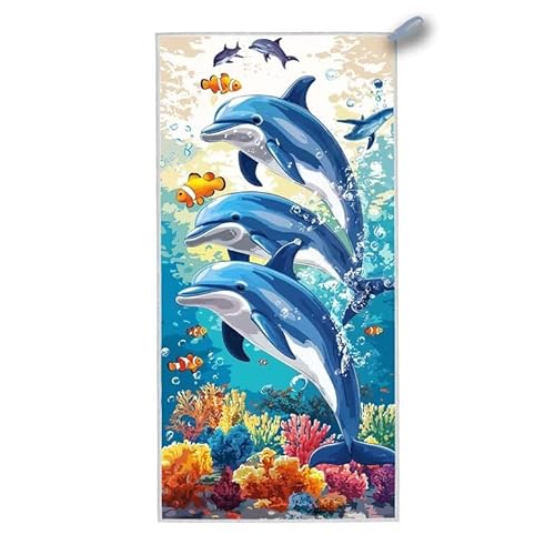 Strandtuch XXL, 150 x 75 cm Mikrofaser Handtuch mit Tasche, Schnell Trocknend, Leicht, Sandfrei Strandtuch, Mikrofaser Strandhandtuch Groß für Strand Reise Urlaub Schwimmen Camping Sport, (Wal) G-52 von ADCCAT