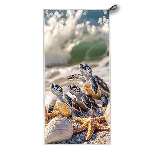 Strandtuch XXL, 160 x 80 cm Mikrofaser Handtuch mit Tasche, Schnell Trocknend, Leicht, Sandfrei Strandtuch, Mikrofaser Strandhandtuch Groß für Strand Reise Urlaub Schwimmen (Meeresschildkröten) G-38 von ADCCAT
