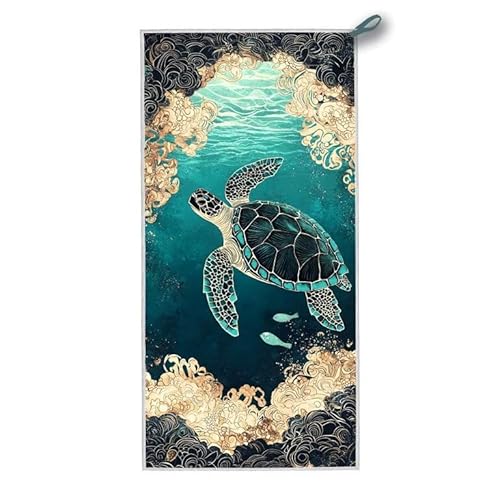 Strandtuch XXL, 160 x 80 cm Mikrofaser Handtuch mit Tasche, Schnell Trocknend, Leicht, Sandfrei Strandtuch, Mikrofaser Strandhandtuch Groß für Strand Reise Urlaub Schwimmen (Meeresschildkröten) G-50 von ADCCAT