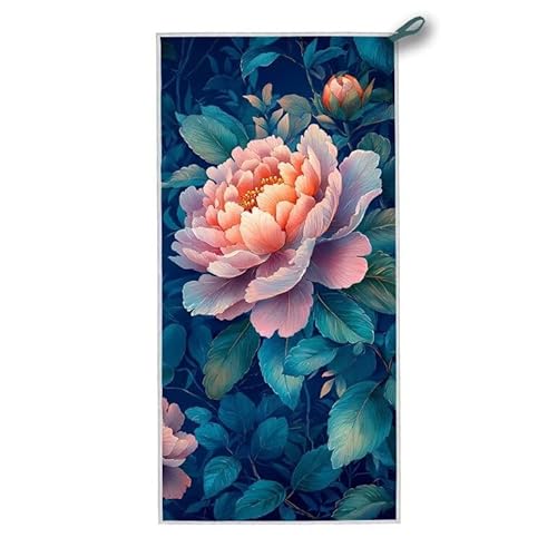 Strandtuch XXL, 160 x 80 cm Mikrofaser Handtuch mit Tasche, Schnell Trocknend, Leicht, Sandfrei Strandtuch, Mikrofaser Strandhandtuch Groß für Strand Reise Urlaub Schwimmen Camping, (Pfingstrose) G-48 von ADCCAT