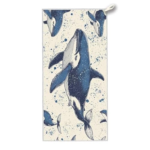 Strandtuch XXL, 160 x 80 cm Mikrofaser Handtuch mit Tasche, Schnell Trocknend, Leicht, Sandfrei Strandtuch, Mikrofaser Strandhandtuch Groß für Strand Reise Urlaub Schwimmen Camping Sport, (Wal) G-8 von ADCCAT