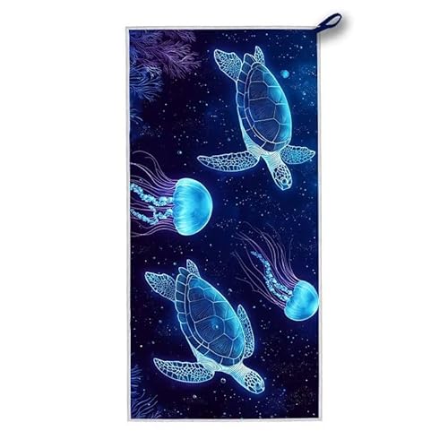 Strandtuch XXL, 200 x 100 cm Mikrofaser Handtuch mit Tasche, Schnell Trocknend, Leicht, Sandfrei Strandtuch, Mikrofaser Strandhandtuch Groß für Strand Reise Urlaub Schwimmen (Meeresschildkröten) A-54 von ADCCAT