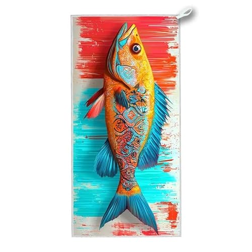 Strandtuch XXL, 200 x 100 cm Mikrofaser Handtuch mit Tasche, Schnell Trocknend, Leicht, Sandfrei Strandtuch, Mikrofaser Strandhandtuch Groß für Strand Reise Urlaub Schwimmen Camping, (Fisch) F-94 von ADCCAT