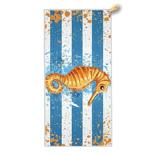 Strandtuch XXL, 200 x 100 cm Mikrofaser Handtuch mit Tasche, Schnell Trocknend, Leicht, Sandfrei Strandtuch, Mikrofaser Strandhandtuch Groß für Strand Reise Urlaub Schwimmen Pool (Seepferdchen) F-96 von ADCCAT