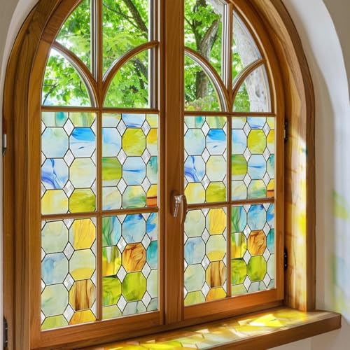 Add.Heres 3D-Buntglas-Fensterfolie, dekorative Sichtschutzfolie für Badezimmer, Haustür, Zuhause, Sonnenblockierung, Wärmeregulierung, statische Haftung, ewiges Prisma, 60 x 90 cm von ADD.HERES