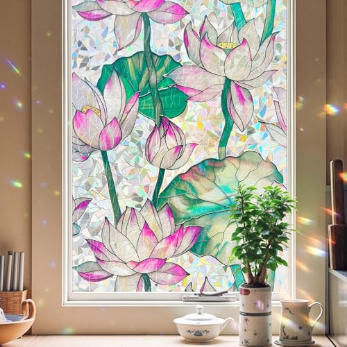 Buntglas-Fensterfolie, Sichtschutz für Glasfenster, Fensterfolie, Sichtschutz, Vinyl, mattiert, kein Kleber, statische Haftung, für Zuhause, Küche, Büro, Badezimmer, Lotus, 44 x 200 cm Buntglas-Fensterfolie, Sichtschutz für Glasfenster, Fensterfolie, Sichtschutz, Vinyl, mattiert, kein Kleber, statische Haftung, für Zuhause, Küche, Büro, Badezimmer, Lotus, 44 x 200 cm von ADD.HERES