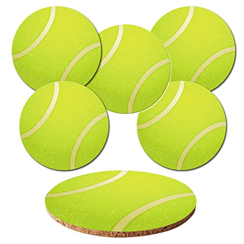 Addies Glas-Untersetzer 6-tlg. Set "Tennis" in hochwertiger Klarsicht-Geschenkbox und Korkrückseite, rund, 6 schöne Motive von Sportbällen hochwertig bedruckt von ADDIES