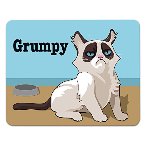 Addies Mousepad „Grumpy cat“, schönes Mauspad mit Katzen Motiv in feiner Cellophan Geschenk-Verpackung mit Kautschuk Untermaterial, 240x190mm, Katzen Motiv von ADDIES