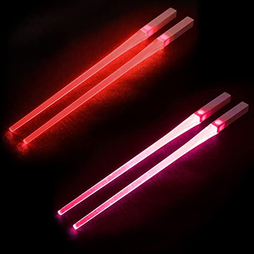ADDLIVE Leuchtende Essstäbchen, 2 Paar Licht LED-Lichtschwert, Lichtschwert Chopstick, Essstäbchen Langlebig Leicht Tragbar für Zuhause, feiern (rosa, rot) von ADDLIVE