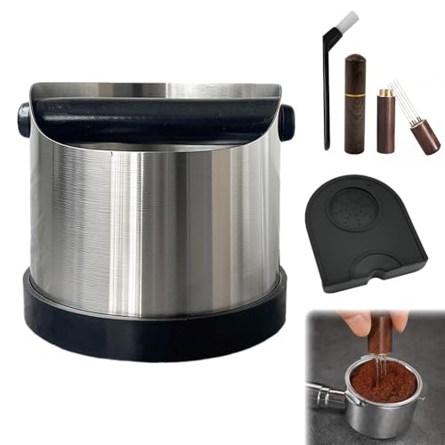 Kaffeeklopfbox aus Edelstahl, 700 ml Kaffeesatz mit Stopfmatte/Espresso-Verteilerwerkzeug/Kaffeebürste, kleine Espresso-Klopfbox mit rutschfestem Boden, 4 Stück Kaffeemaschinen-Zubehör von ADDLIVE