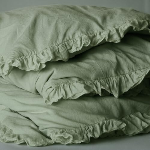 ADDSOUL Bettwäsche Set Paris 135x200+80x80 Made in Turkey Rüschen Set Oeko Tex 100% Baumwolle mit Reißverschluss (Matcha) von ADDSOUL