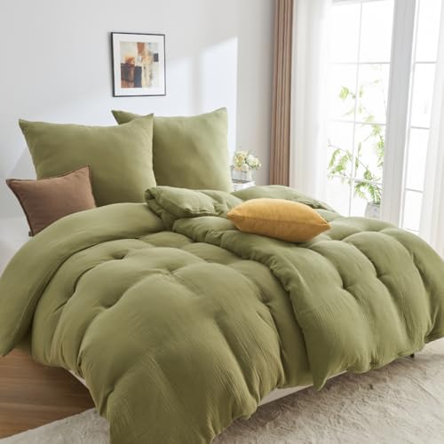 ADDSOUL Musselin Bettwäsche Set 155x220cm + 80x80cm Olive von ADDSOUL