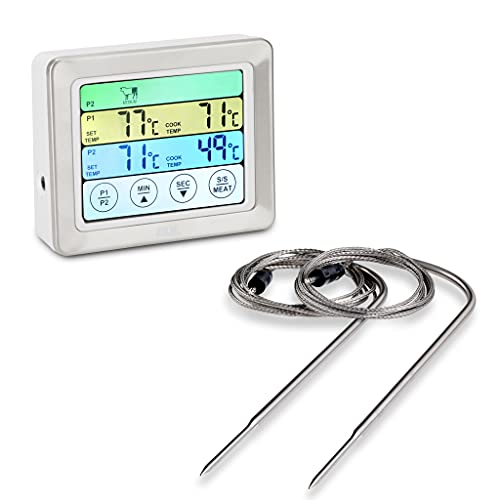 ADE Fleischthermometer | Digitales Grill-Thermometer mit LCD Touch-Display, 2 Messgabeln aus Edelstahl | Elektronisches Ofenthermometer für den perfekten Garpunkt | Inkl. Batterien von ADE