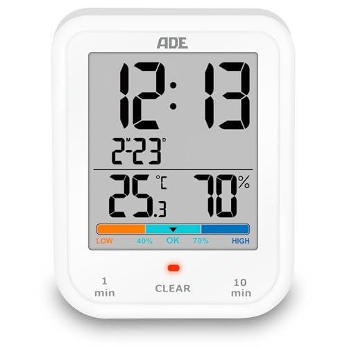 ADE Digitale Badezimmeruhr mit Hygrometer und Thermometer | wasserdicht nach IP65 | Duschtimer | Countdownfunktion | großes LCD-Display | mit Datumsanzeige | weiß von ADE