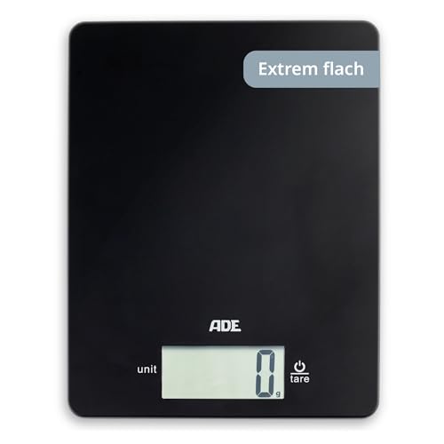 ADE Digitale Küchenwaage KE 1800-4 Leonie (Elektronische Küchenwaage Haushaltswaage digital, extrem flache Backwaage, präzises Wiegen bis 5 kg, Zuwiegefunktion) schwarz von ADE