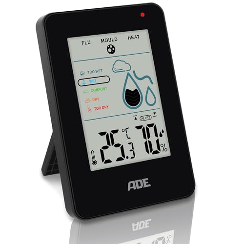 ADE Digitales Hygrometer innen mit Schimmelalarm | Feuchtigkeitsmessgerät mit Thermometer | großes LCD-Display | schwarz von ADE