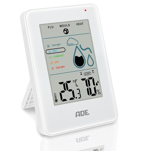 ADE Digitales Hygrometer innen mit Schimmelalarm | Feuchtigkeitsmessgerät mit Thermometer | großes LCD-Display | weiß von ADE