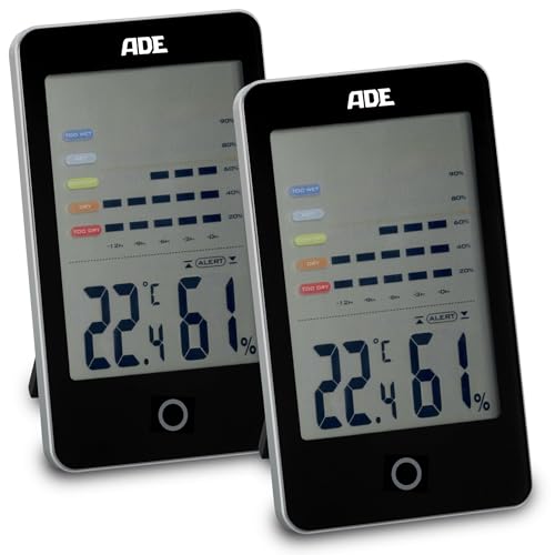 ADE Digitales Hygrometer mit Schimmelalarm | Feuchtigkeitsmessgerät mit großem LCD-Display | Doppelpack | schwarz von ADE