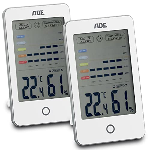 ADE Digitales Hygrometer mit Schimmelalarm | Feuchtigkeitsmessgerät mit großem LCD-Display | Doppelpack | weiß von ADE