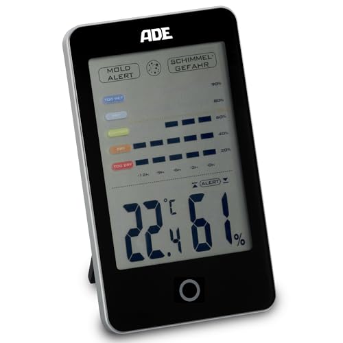 ADE Digitales Hygrometer mit Schimmelalarm | Feuchtigkeitsmessgerät mit großem LCD-Display | schwarz von ADE