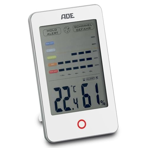 ADE Digitales Hygrometer mit Schimmelalarm | Feuchtigkeitsmessgerät mit großem LCD-Display | weiß von ADE