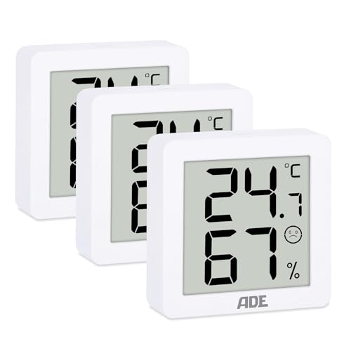ADE Digitales Hygrometer mit Temperaturanzeige im 3er Set | Luftfeuchtigkeitsmesser innen | Raumthermometer magnetisch | mit Komfortzonenindikator | weiß von ADE