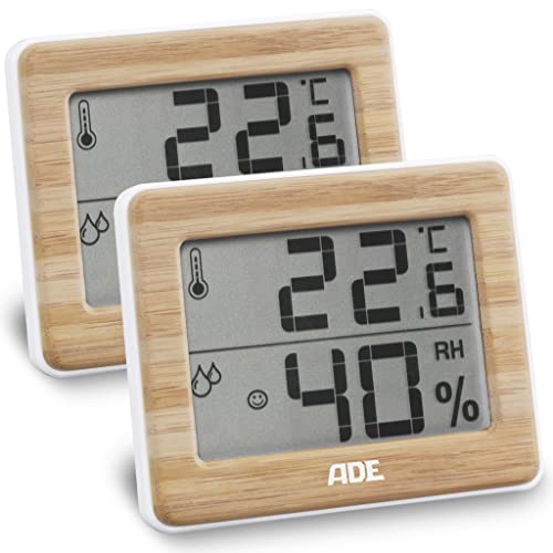 ADE Digitales Thermometer und Hygrometer für innen | Luftfeuchtigkeitsmesser | Bambus | Doppelpack von ADE