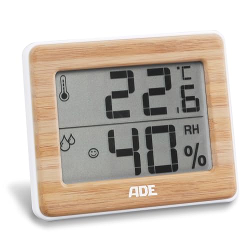 ADE Digitales Thermometer und Hygrometer für innen | Luftfeuchtigkeitsmesser | Bambus von ADE