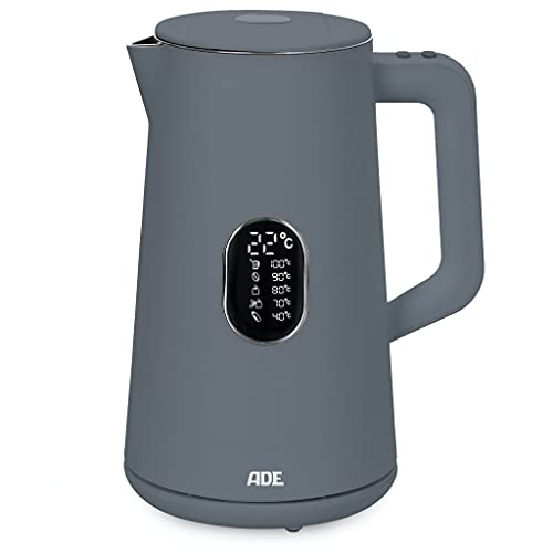 ADE Energiesparender Wasserkocher mit Temperatureinstellung 40-100°C | 1,5 l | Edelstahl | BPA-frei | grau matt von ADE