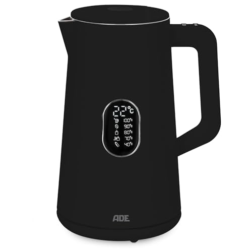 ADE Energiesparender Wasserkocher mit Temperatureinstellung 40-100°C | 1,5 l | Edelstahl | BPA-frei | schwarz matt von ADE