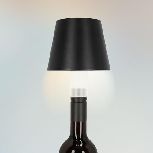 ADE Flaschenlampe Aufsatz LED aufladbar | Lampenschirm für Flaschen | stufenlos dimmbare Tischlampe mit Akku | kabellose Flaschenleuchte | schönes Garten- und Balkonlicht von ADE