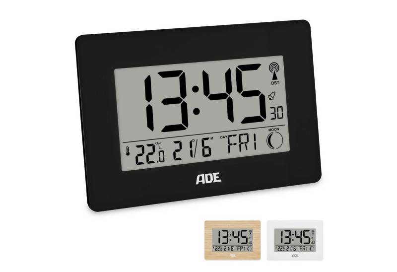 ADE Funktischuhr Digitale Tischuhr und Wanduhr mit großem Display Funkuhr aus Bambus mit Temperaturanzeige, digitaler Wecker, Kalender von ADE