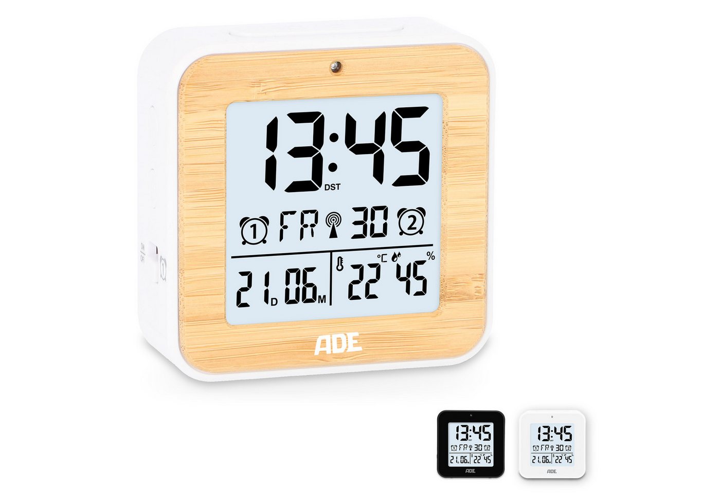 ADE Funkwecker Wecker digital funk mit Temperatur und Luftfeuchtigkeit automatischer Lichtsensor, 2 Weckzeiten, Schlummerfunktion ADE Funkwecker Wecker digital funk mit Temperatur und Luftfeuchtigkeit automatischer Lichtsensor, 2 Weckzeiten, Schlummerfunktion von ADE