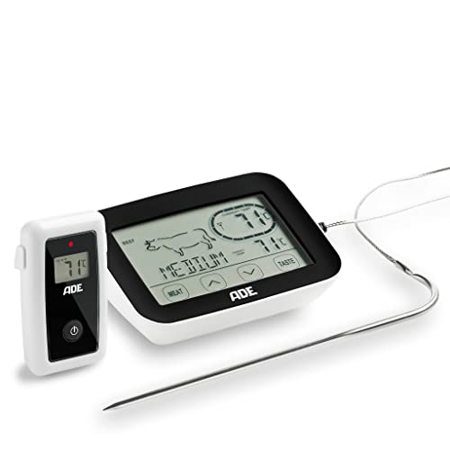 ADE BBQ1408 Funk-Bratenthermometer. Digitales Grill-Thermometer mit Touch-Display, Funkempfänger, Messgabel aus Edelstahl. Elektronisches Ofenthermometer für den perfekten Garpunkt. Inkl. Batterien von ADE