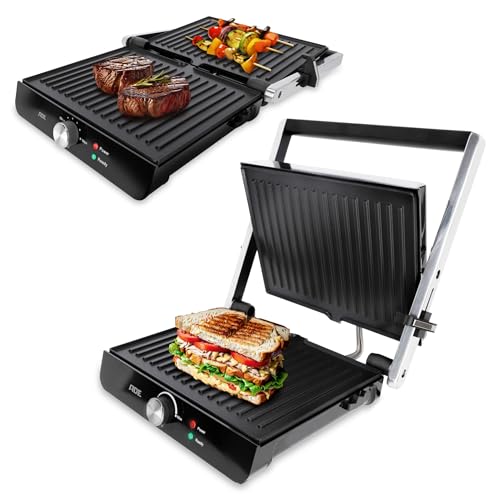 ADE Sandwichmaker 3 in 1 | antihaftbeschichteter Kontaktgrill & Paninitoaster | Tischgrill elektrisch 180° aufklappbar | perfekt für Sandwiches, Toast, Steaks, Gemüse, Panini | 2.000 Watt von ADE