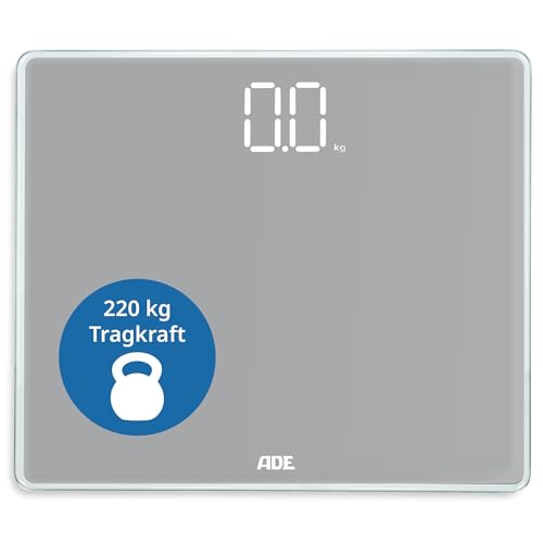 ADE Sehr große digitale Personenwaage bis 220 kg | sehr großes Display | XXL-Leuchtziffern | extra große Wiegefläche | präzise Körperwaage | grau von ADE