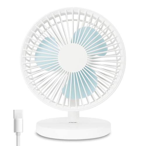 ADE Ventilator sehr leise | USB Tischventilator 3 Stufen | Akku bis 7,5 h Laufzeit | 2.000 mAh | 90° Neigungswinkel | leicht und flexibel | weiß von ADE