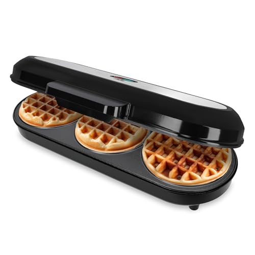 ADE XXL Waffeleisen belgische Waffel | für 3 runde Waffeln gleichzeitig | 1.200 Watt Power | Antihaftbeschichtung | perfekt für Kindergeburtstag & Familienfeiern von ADE