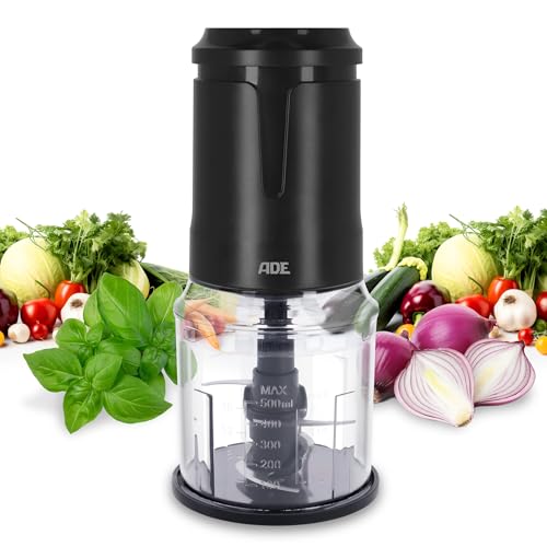 ADE Zerkleinerer Küche elektrisch | Zwiebel Zerkleinerer | Food Processor mit 4 scharfen Edelstahlklingen | Multizerkleinerer mit kraftvollem 400 Watt Motor | 500 ml von ADE