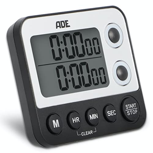 ADE Timer digital 2 Countdowns/Timer gleichzeitig | Stoppuhr | magnetisch | visueller Alarm | schwarz von ADE