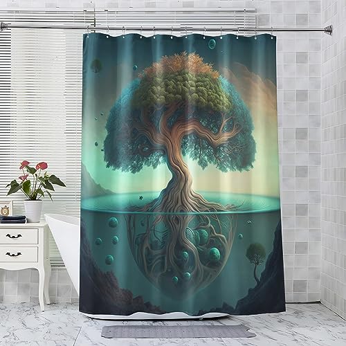 ADEIRO Duschvorhang 120x180 cm, Duschvorhang Baum des Lebens, Planet Duschvorhang mit 12 Plastik Haken, Badevorhang Waschbar Textil Shower Curtains für Dusche und Badewanne von ADEIRO