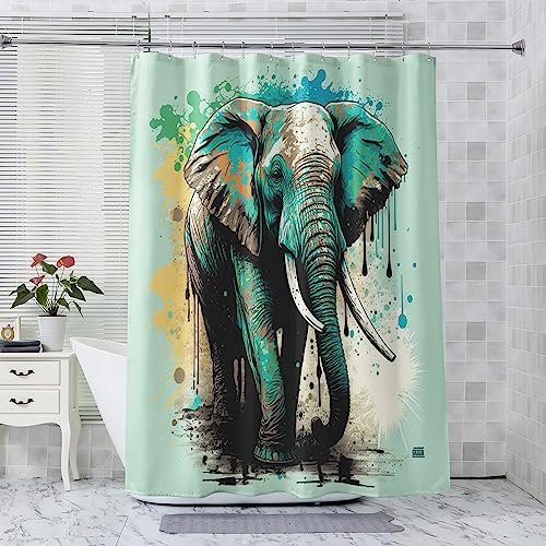 ADEIRO Duschvorhang 180x180 cm, Duschvorhang Elefant, Tier Duschvorhang mit 12 Plastik Haken, Badevorhang Waschbar Textil Shower Curtains für Dusche und Badewanne von ADEIRO