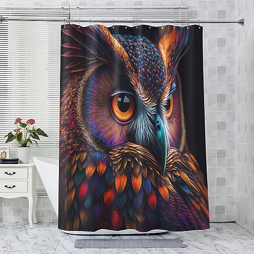 ADEIRO Duschvorhang 180x180 cm, Duschvorhang Eule, Bunt Duschvorhang mit 12 Haken, Badevorhang Waschbar Textil Shower Curtains für Dusche und Badewanne von ADEIRO